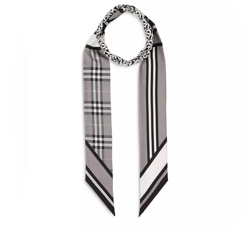 Authentic Burberry Montage Print Silk Skinny Scarf